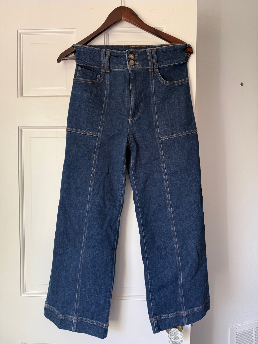 Women's Pilceo Dark Blue High-Waist Wide-Leg Jeans Size 27 From Anthropologie